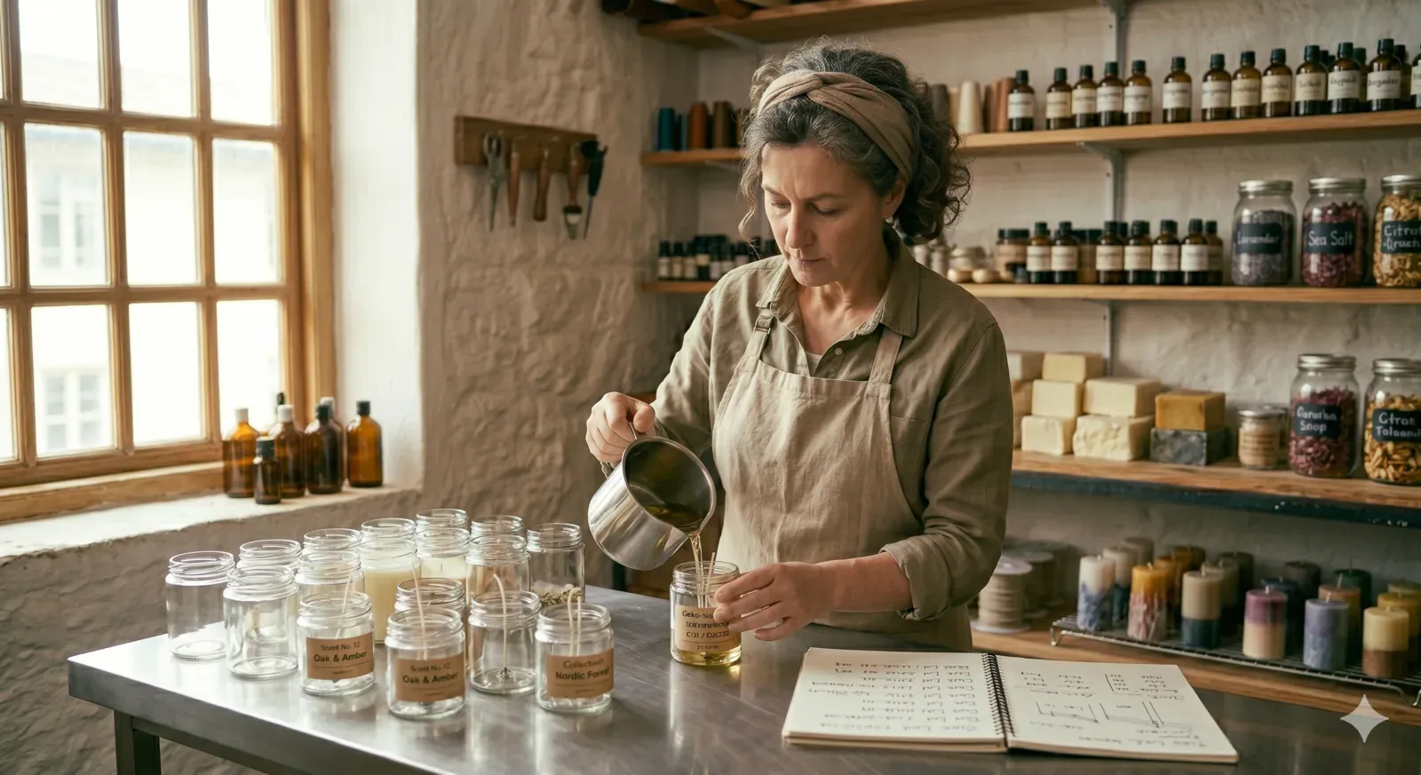 Bougies parfumées artisanales en cours de création
